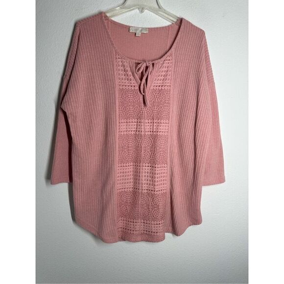 Weekend Suzanne Betro Women’s Bohemian Knit Pink Peach Sweater Size 1X - Picture 1 of 11